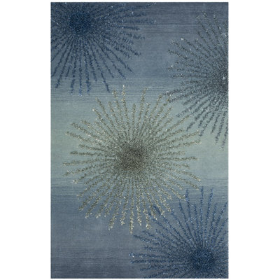 Tapis gris / bleu en laine touffeté à la main Amier