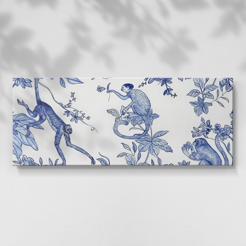 «Blue Monkey Land Toile I», toile tendue avec châssis - prête à être accrochée, H 16 po x l 40 po