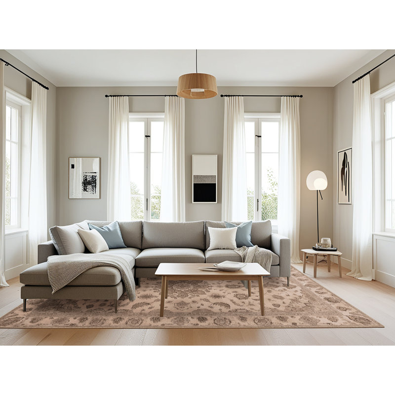 Tapis beige Tabriz lavable à la machine, Rectangle 6 pi x 9 pi