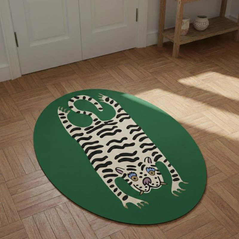 🟢 Emerald Tiger Tamer Oval Accent Rug