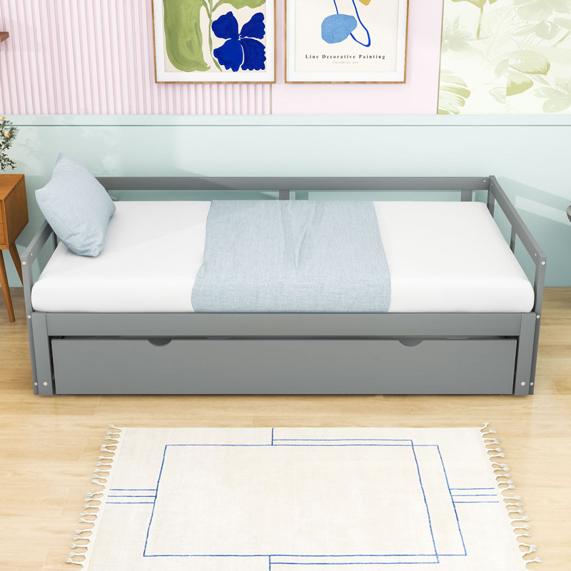 Lit de jour extensible en bois avec lit gigogne simple, Gris