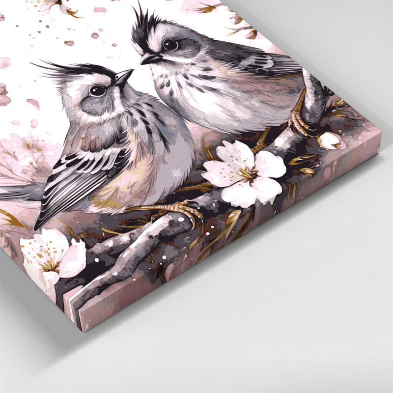 «Birds touffeté», art mural sur toile beige, H 12 po x l 12 po