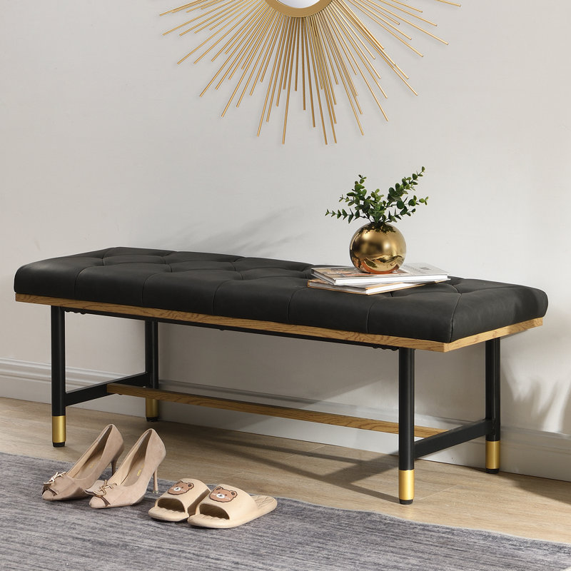Banc rembourré en similicuir Makayla, Gris