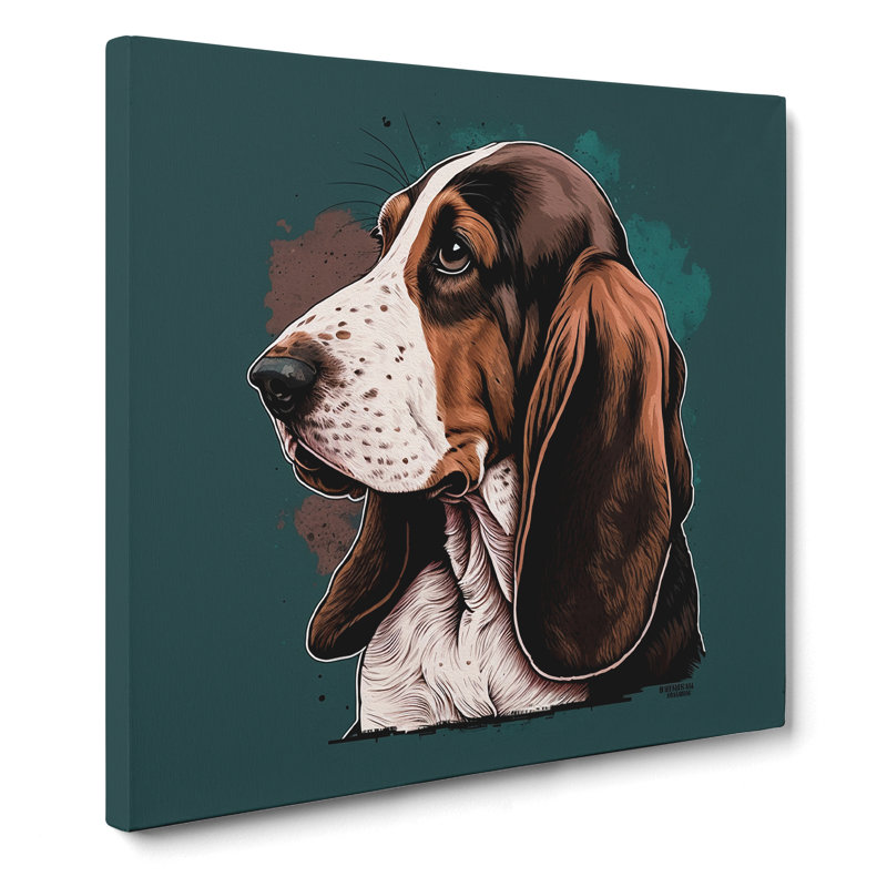 Basset Hound Retro - Wrapped Canvas, 50cm H x 50cm W x 3cm D