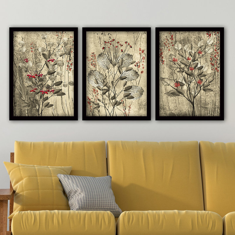 Ensemble de 3 peintures élégantes encadrées décoratives, 13,8 x 17,7 pouces chacune | 100% panneau de fibres à densité moyenne avec cadre en plastique durable, épaisseur: 0,8 pouce | Parfait pour la décoration intérieure, le salon et l'esthétique de bureau