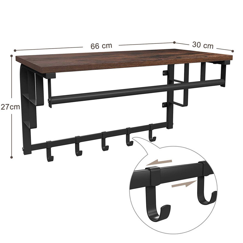 Abigale Wall 5 - Hook Wall Mounted Coat Rack, Vintage Brown/Black