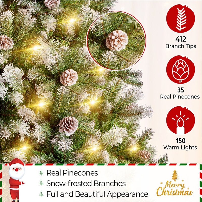 Arbre de Noël artificiel givré décoré de pommes de pin, 4.5', Illuminée