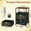 Table de chevet avec station de recharge intégrée, 2 tiroirs, ports USB et prises électriques, tablette ouverte, noire, idéale pour la chambre ou le salon. Motif : cascade, rochers moussus et forêt.