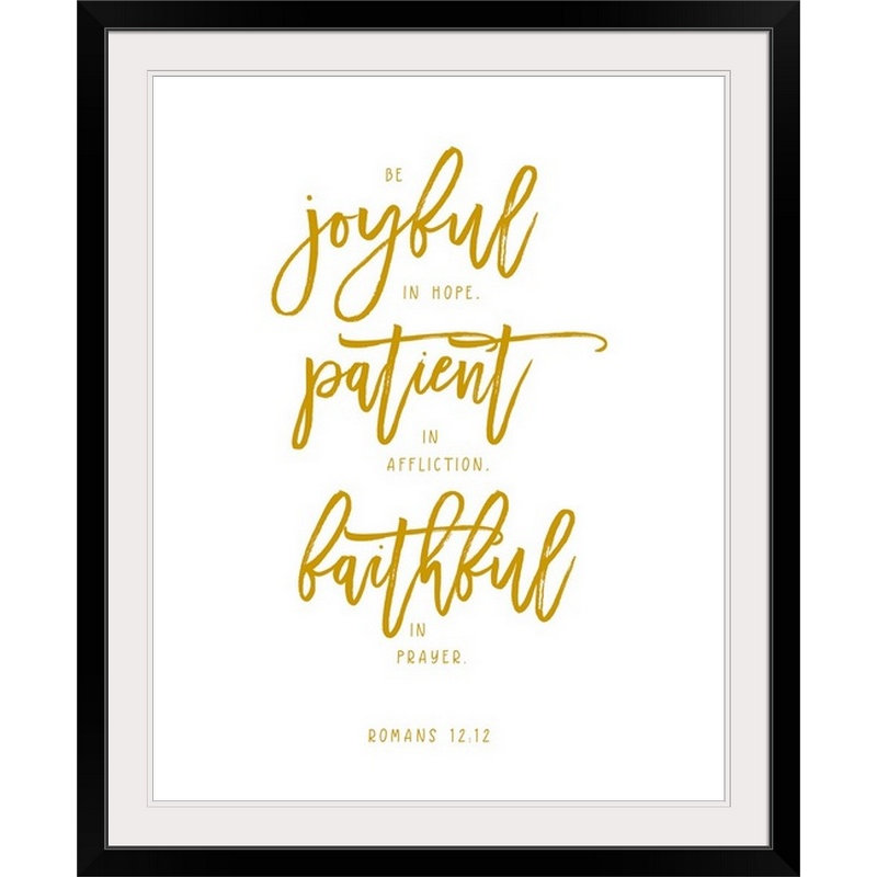 «Romans 12: 12 - Scripture Art», art textuel, H 38 po x l 32 po x P 1 po, Cadre noir