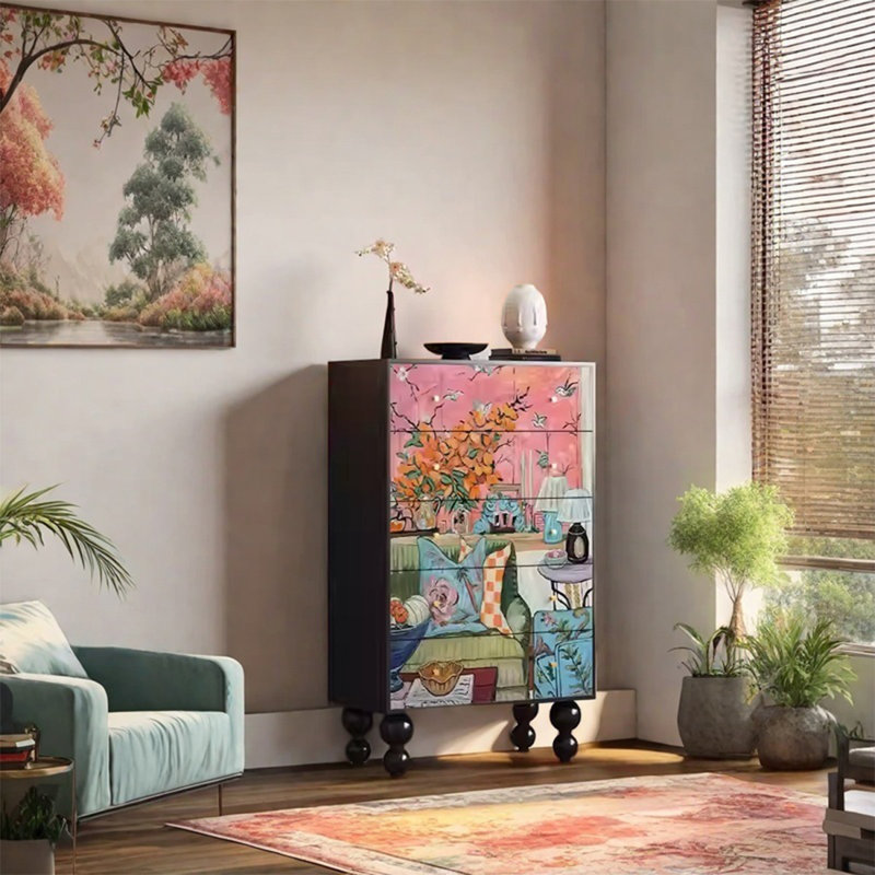 Armoire de rangement en bois de pin massif avec 5 tiroirs