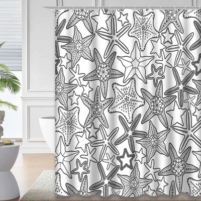 Marine Starfish Sea Animals Beach Shower Curtain with 12 Hooks