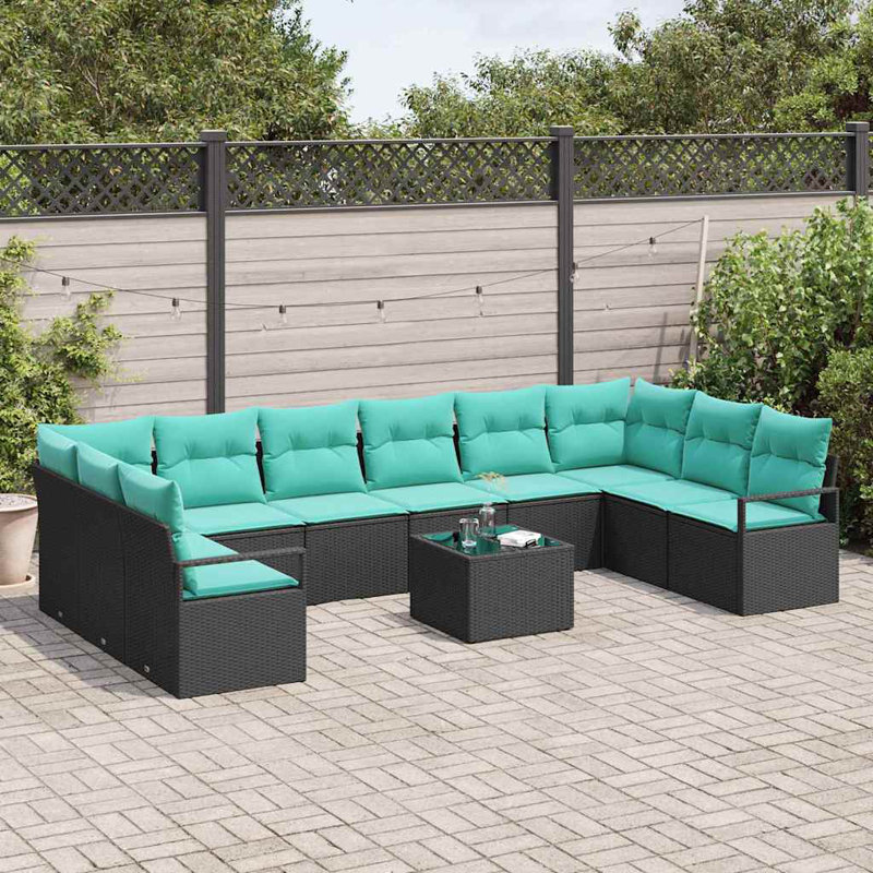  Ensemble de canapé de jardin avec coussin 11 pièces noir et turquoise