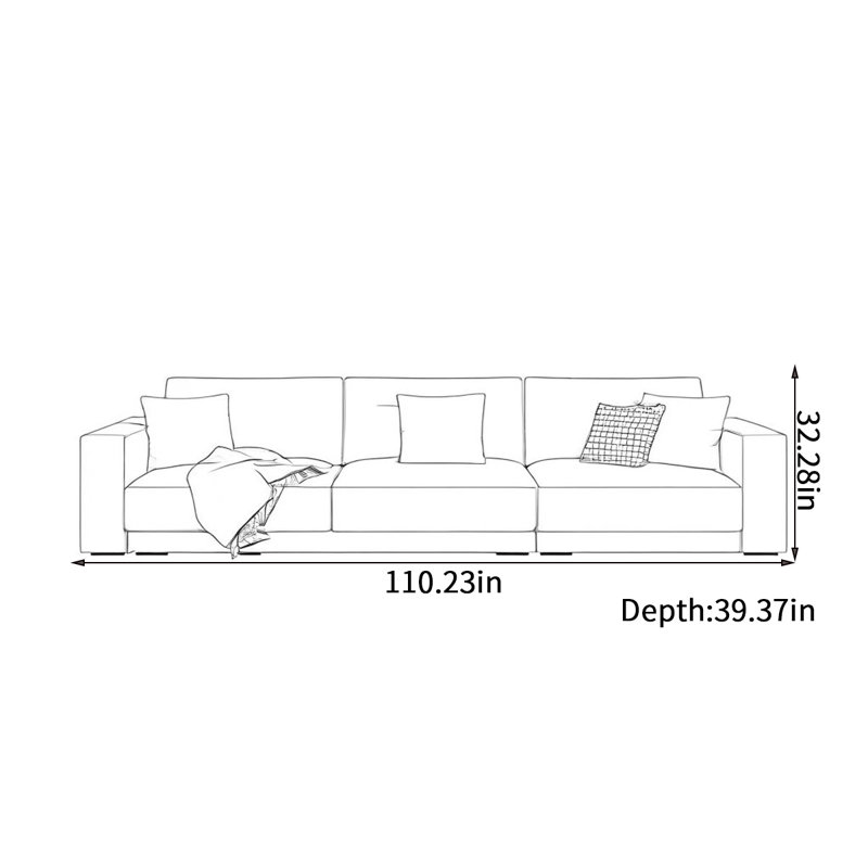 Simple modern cotton and linen sofa, 4, 32.28" H x 110.23" W x 39.37" D