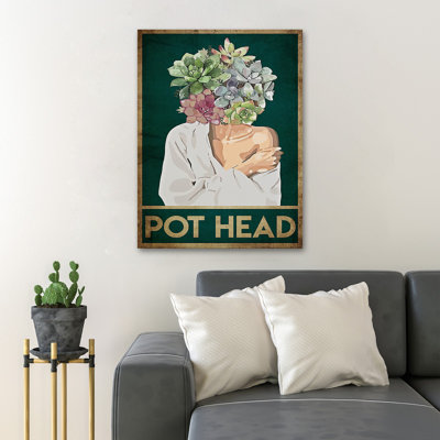 Girl With Flower Head - Pot Head - 1 Piece Rectangle Graphic Art Print On Wrapped Canvas