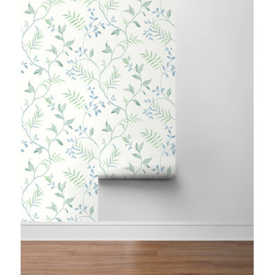 Aliyaha Watercolor Leaf Trail 18' L x 20.5'' W Peel and Stick Wallpaper Roll