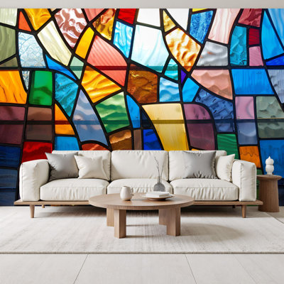 Peel and Stick Wallpaper Decorative Artistic Stained Glass Wall Murals 69"H x 96"W Removable PVC Wall Paper Self-Adhesive Wall Paintings Art Decor for Bedroom Living Room