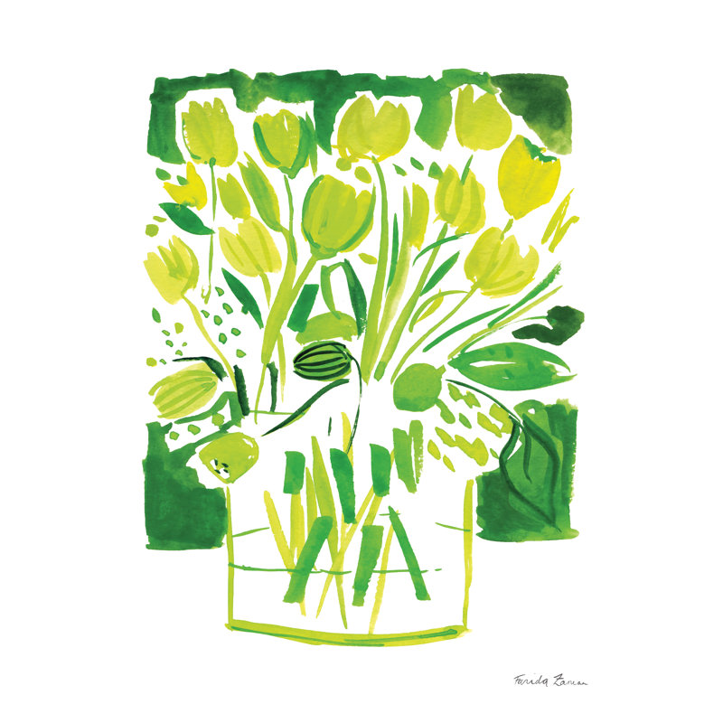 Lemon Green Tulips I by Farida Zaman - Wrapped Canvas Painting, 76cm H x 51cm W