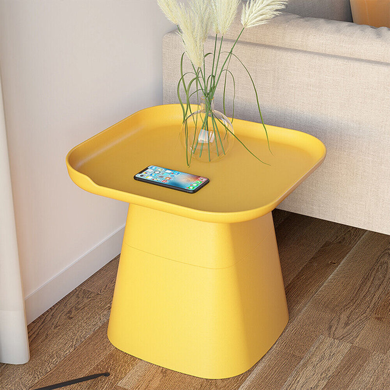 Square Shaped Coffee Table Couch Table For Living Room Modern Side Table, Yellow, 15.7" H x 18.9" W x 18.9" D
