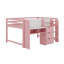 Lit mezzanine double pleine grandeur avec bureau et rangement, armoires rabattables, tablettes ouvertes et tableau blanc-1367045850