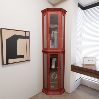 Présentoirs de coin éclairés, tablettes en verre avec portes en verre trempé, armoires de bar, tablettes avec tablettes réglables