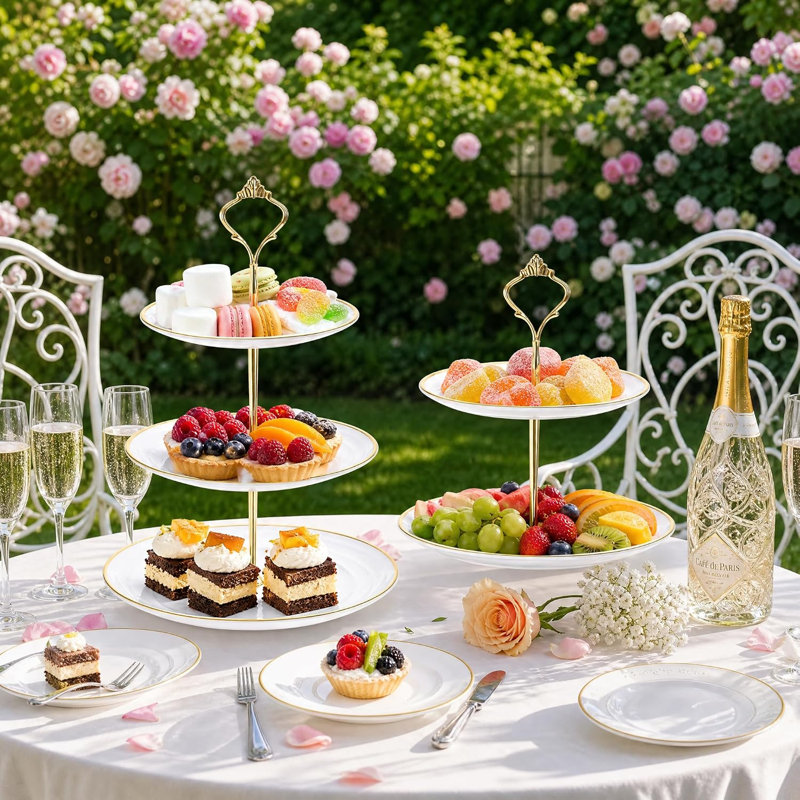 3 Pack 3 Tier Round Plastic Cupcake Stand, White Dessert Serving Tray for Cookies & Candy, Buffet Display for Tea Party, Baby Shower, Wedding, Birthday, Christmas