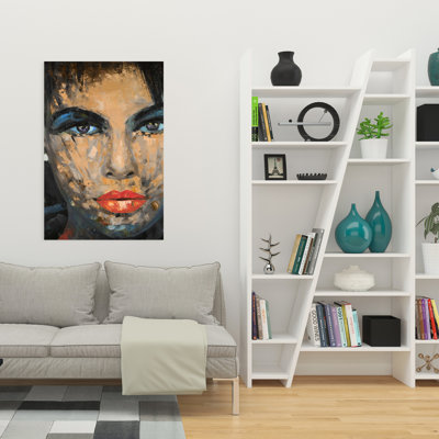 Portrait de femme abstrait - toile bleue pour décoration intérieure