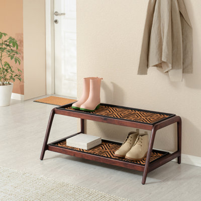 Premium Solid Wood Boot Tray Stand with Natural Coir Mat - Entryway & Mudroom Shoe Organizer