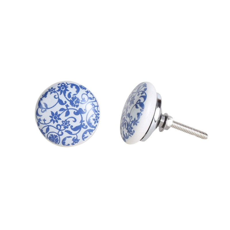 Blue and White Ceramic Round Drawer Knobs Set of 10