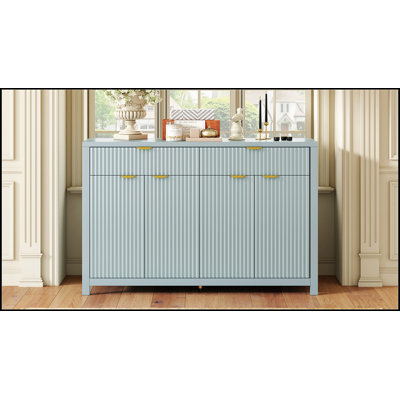 Modern Wave-Pattern Sideboard Cabinet With 2 Drawers, 4 Doors, 3-Level Adjustable Shelves, Aluminum Arc Handles, Scandinavian Style, 3 Colors, Suitable For Entryway, Living Room, Foyer