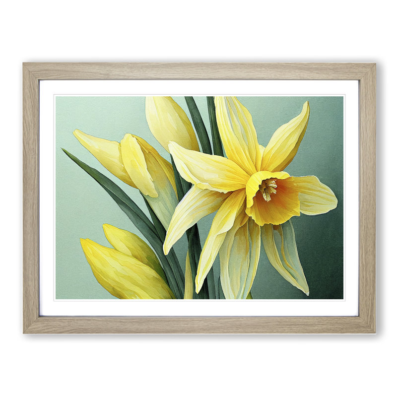Welcoming Daffodil Flowers - Framed Print, 25cm H x 34cm W x 2cm D, Oak Framed