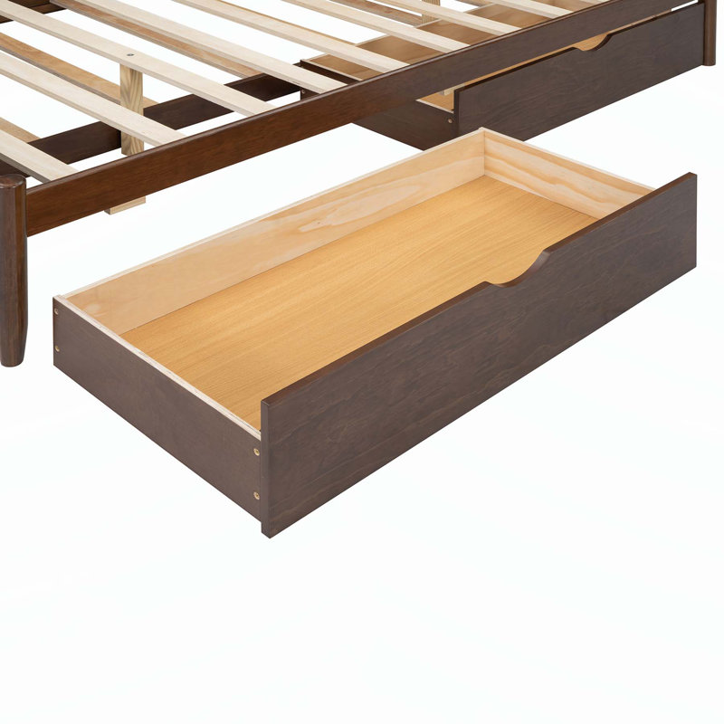 Charming Platform Bed with Drawers and Pull-Out Trundle for Versatile Use, Walnut