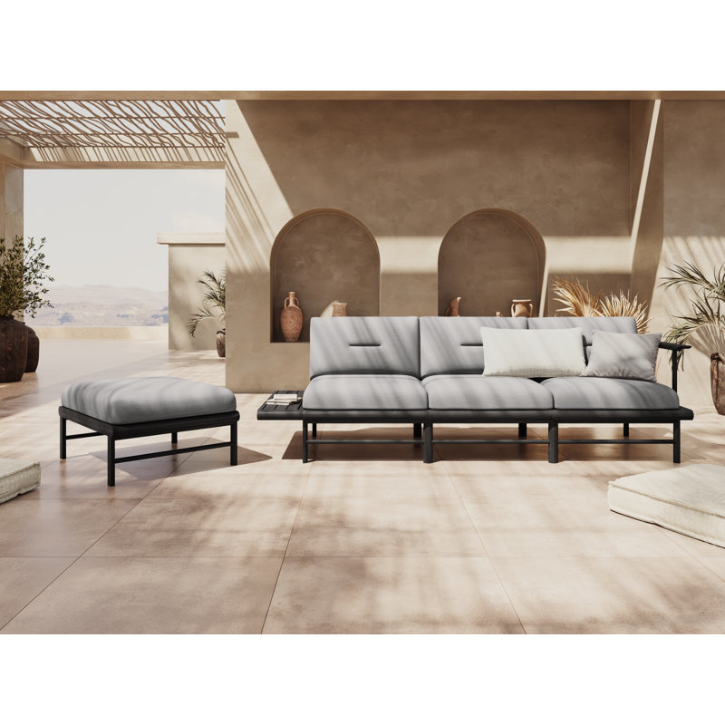 Upholstered Outdoor Ottoman, Light Grey