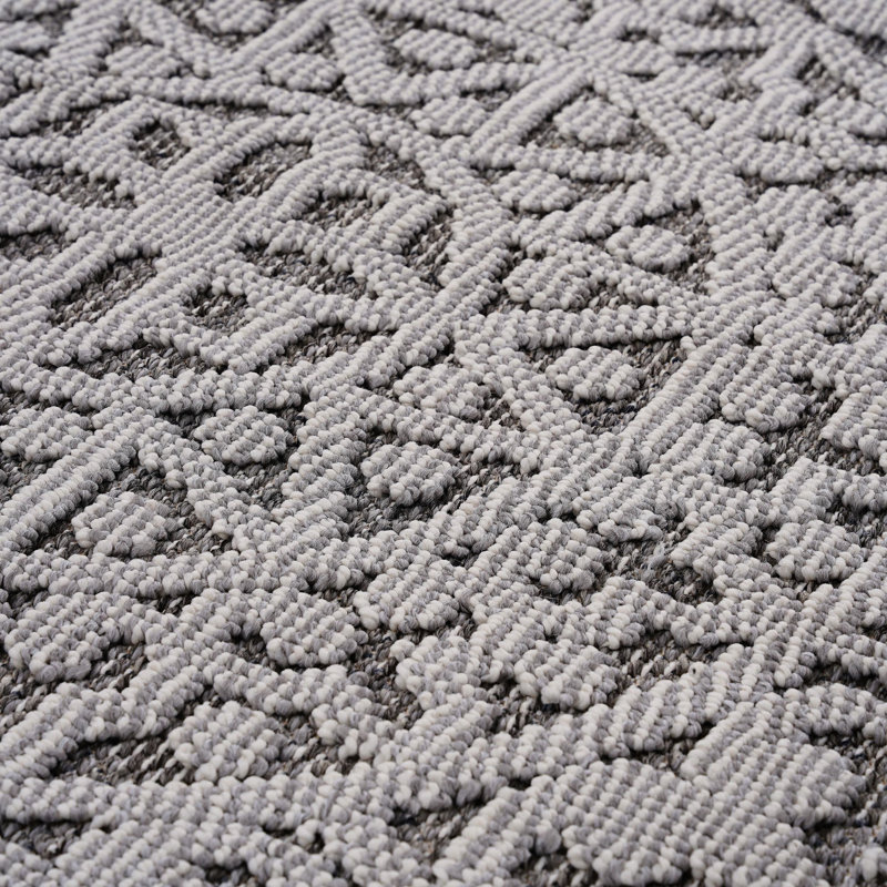 Tapis intérieur / extérieur gris et blanc 5 x 7 po, Rectangle 5 pi 5 po x 7 pi 4 po
