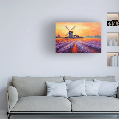 Art mural sur toile tendue - Imagine It Images «Day Break Over Windmill in a Lavender Field», art mural pour salon, chambre à coucher ou bureau - 22 x 32