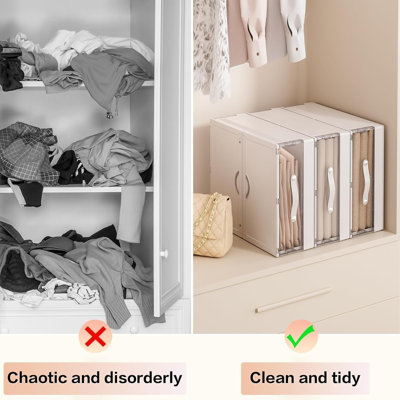 Organisateur de draps et rangement en plastique, organisateur de placard pliable 4 pièces avec poignée