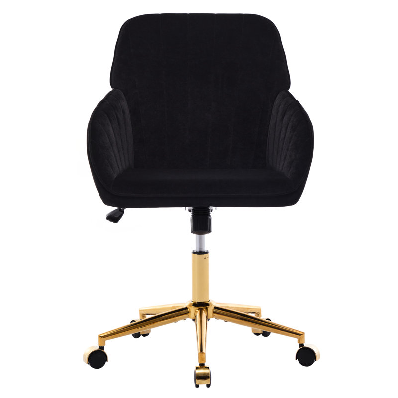 Home Bedroom Ty Ergonomic Office Chair - Black Velvet, Soft Cushion, Stable Golden Base, Adjustable Seating Comfortable Swivel Chair, , Base
