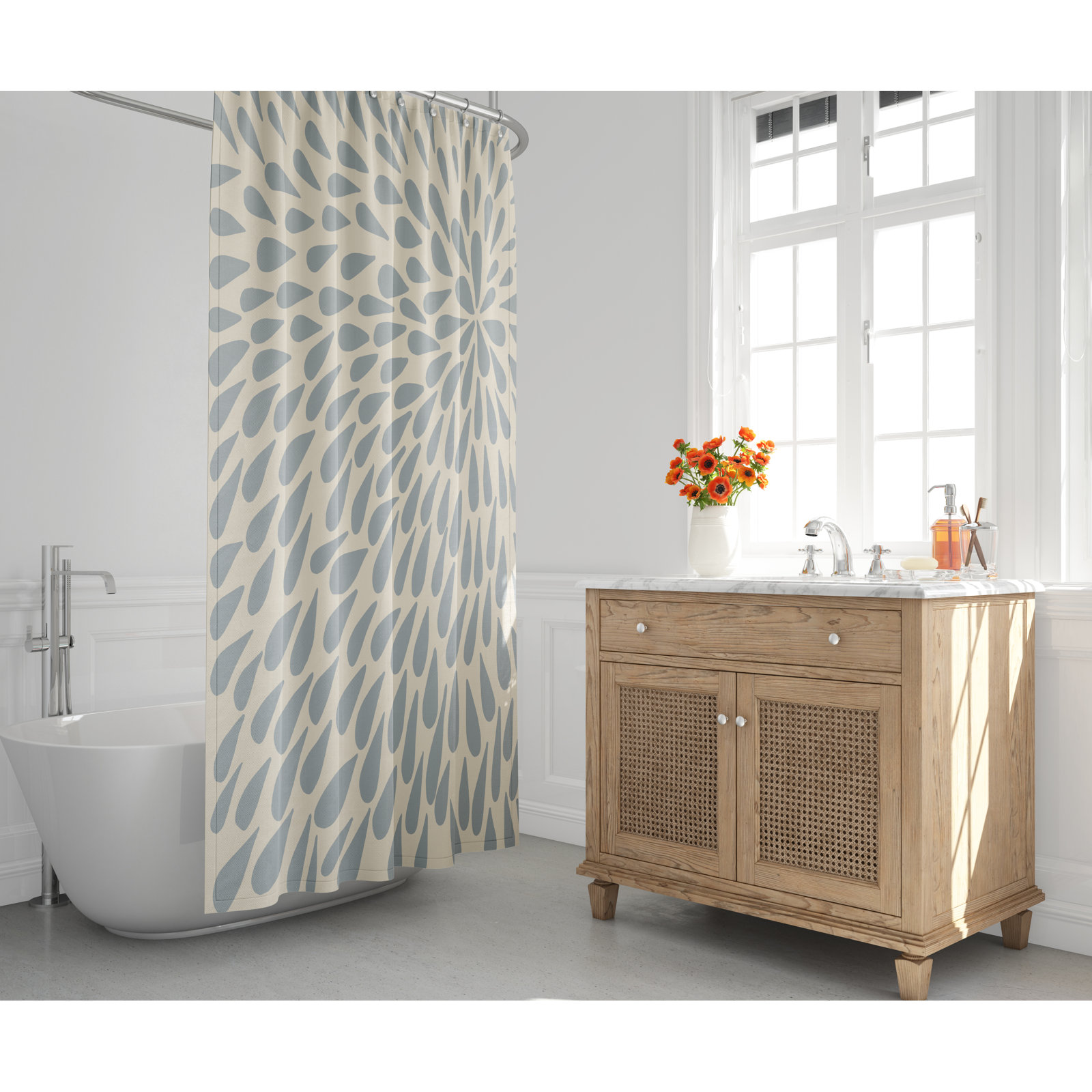 Polyester Shower Curtain, Gray/Beige