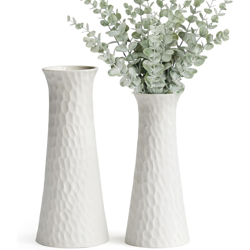 Parmele Ceramic / Porcelain Table Vase Modern White Ceramic Flower Vases Set, White
