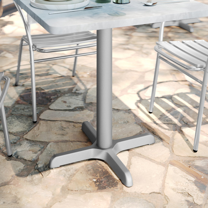 Table de restaurant Beverly avec base en X et colonne de 3 po de hauteur, 22 po x 22 po, Argent argent