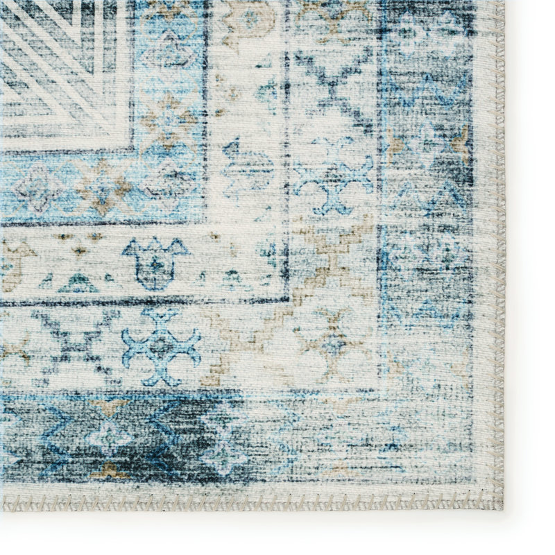 Machine Washable Performance Turquoise/Beige Rug, Rectangle 5'3" x 7'6"
