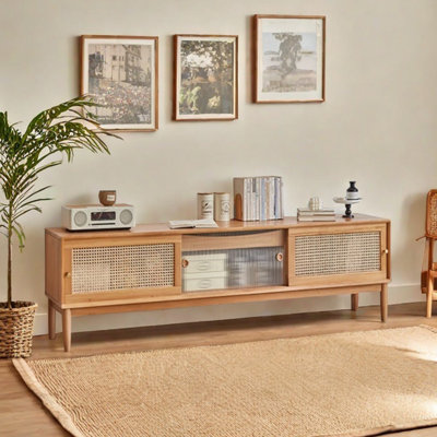 Rattan design sense solid wood TV cabinet