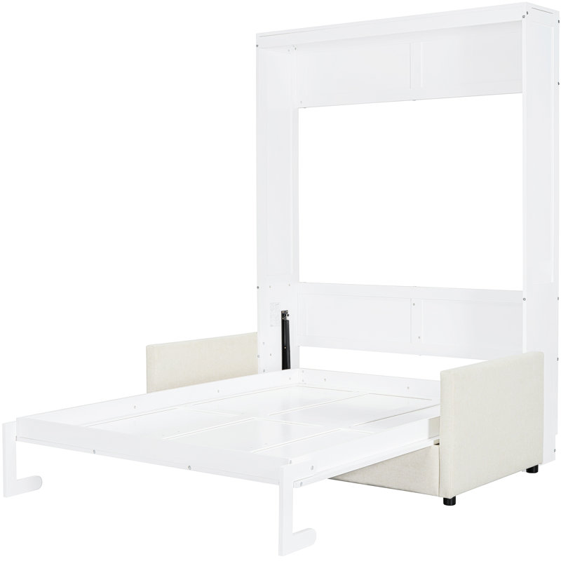 Lit double blanc avec coussin et lit - Fusion, espace pour, rangement simple, l 65,6 po x L 83,1 po, H 83,6 po, élément mural idéal pour une vie en appartement idéale