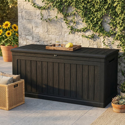 260 Gallon Extra-Large Outdoor Storage XXL Deck Container for Patio Furniture, Outdoor Cushions, Garden Tools and Pool Accessories, Water-Resistant Resin Construction, Lockable Design, Black Color