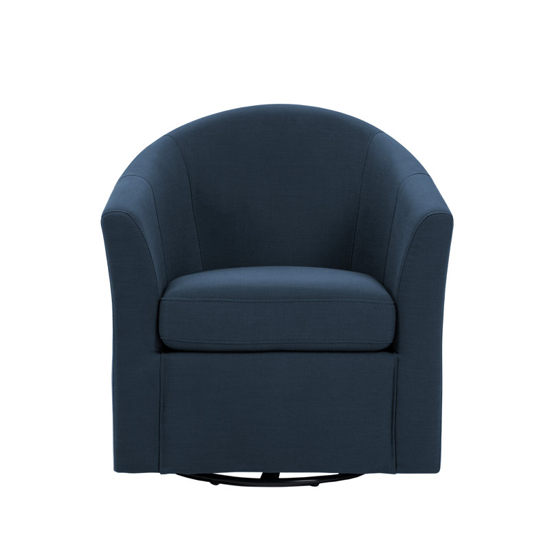 Aunna Upholstered Swivel Barrel Chair, Blue Linen Blend