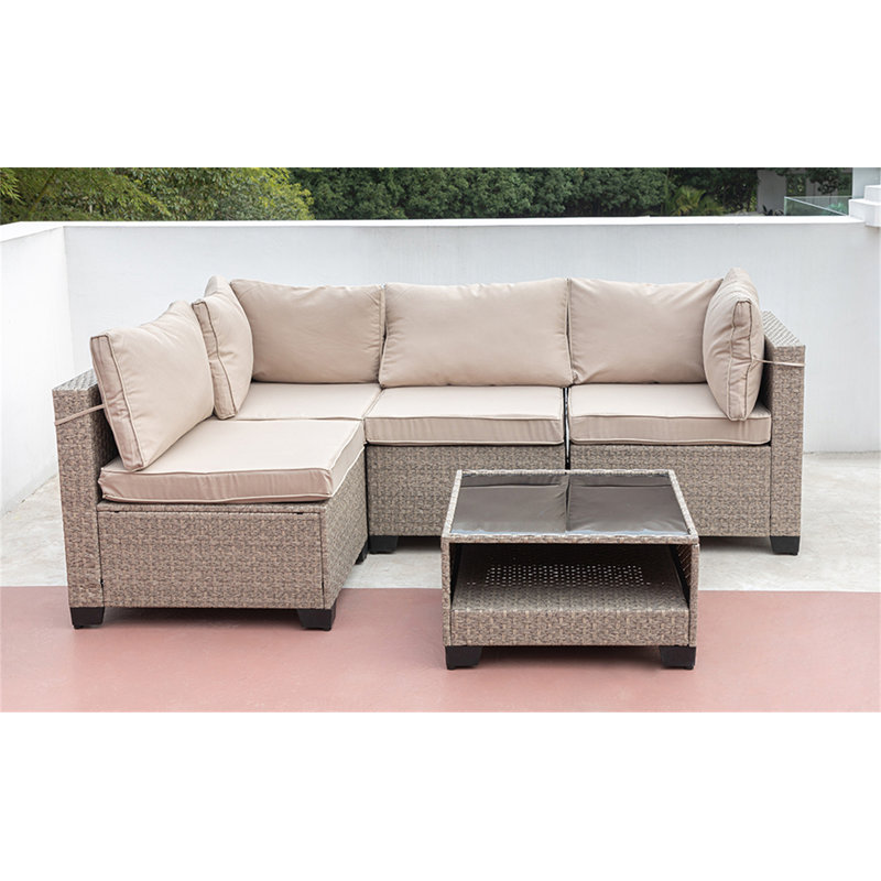 Ensemble de meubles de patio 5 pièces, Beige / gris