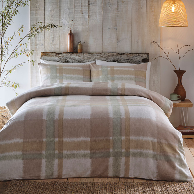 Verbier Cotton Chequered Duvet Cover Set with Pillowcases Included, King Duvet Cover + 2 Standard Pillowcases, Natural