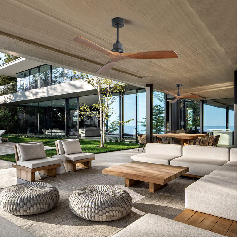 52Inch Outdoor Farmhouse Ceiling Fan With Remote Control Solid Wood Fan Blade Reversible Motor