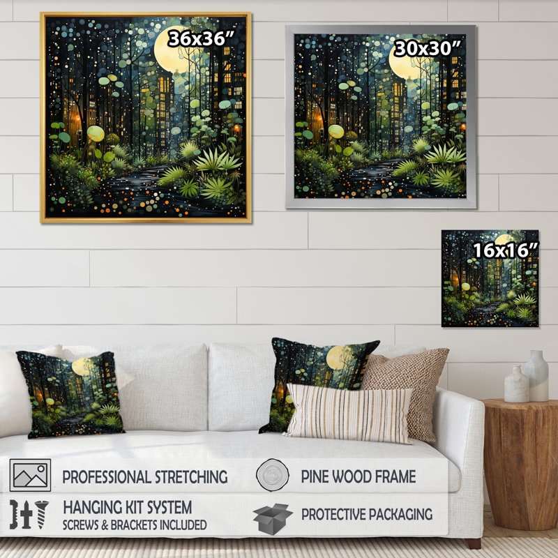 Green Yellow Urban Jungle II - Abstract Collages Canvas Prints, H 30 po x l 30 po x P 1 po, Cadre flottant noir