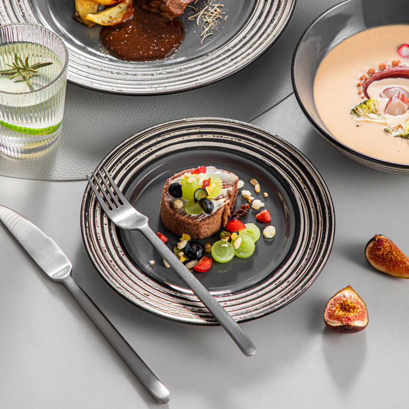 Moonsu 16 Piece Stoneware Dinnerware Set - Service for 4, Grey