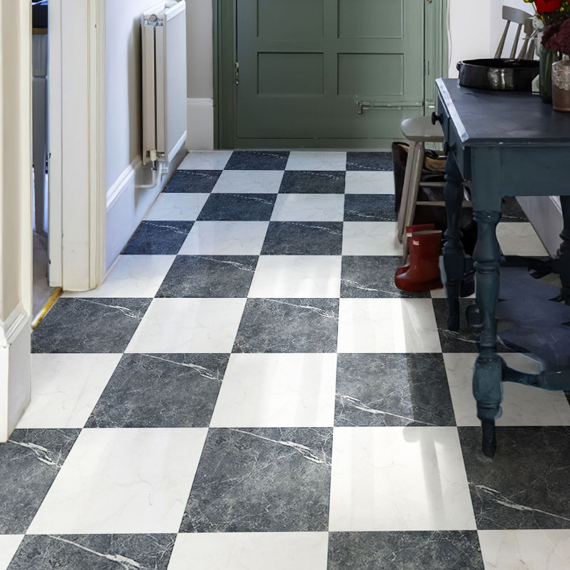 12'' x 12'' Peel and Stick Vinyl Floor Tiles,Dark Gray & White Marble (15 Tiles per Color)